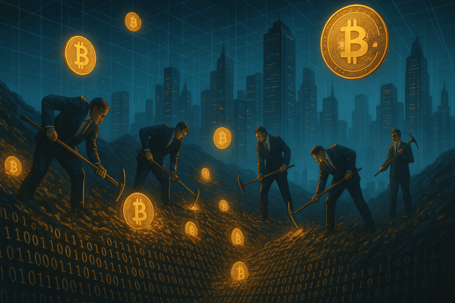 Институционални инвеститори копаят за биткойн в дигитален свят, символизиращ недостига и нарастващото търсене.
